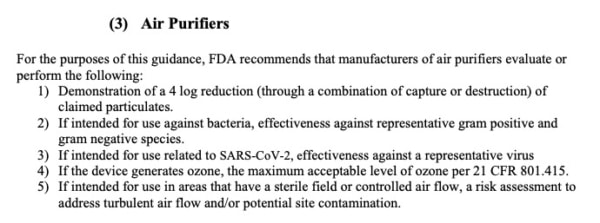 FDA requirements for medical grade air purifiers